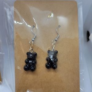 Black resin bear earrings